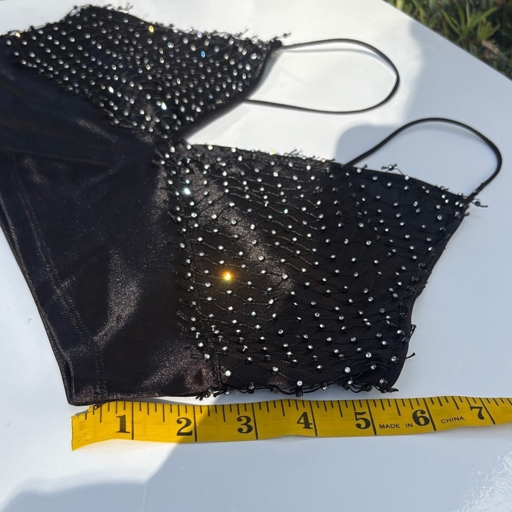 Black Rhinestone Mesh Crop Top - Picture 7 of 9
